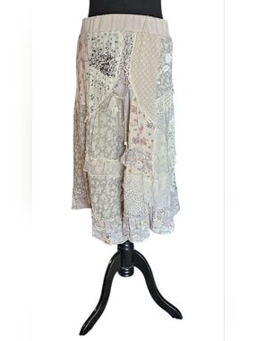 Boho Patchwork Cottagecore Skirt 100% Cotton Lace Crochet Midi Free People Style